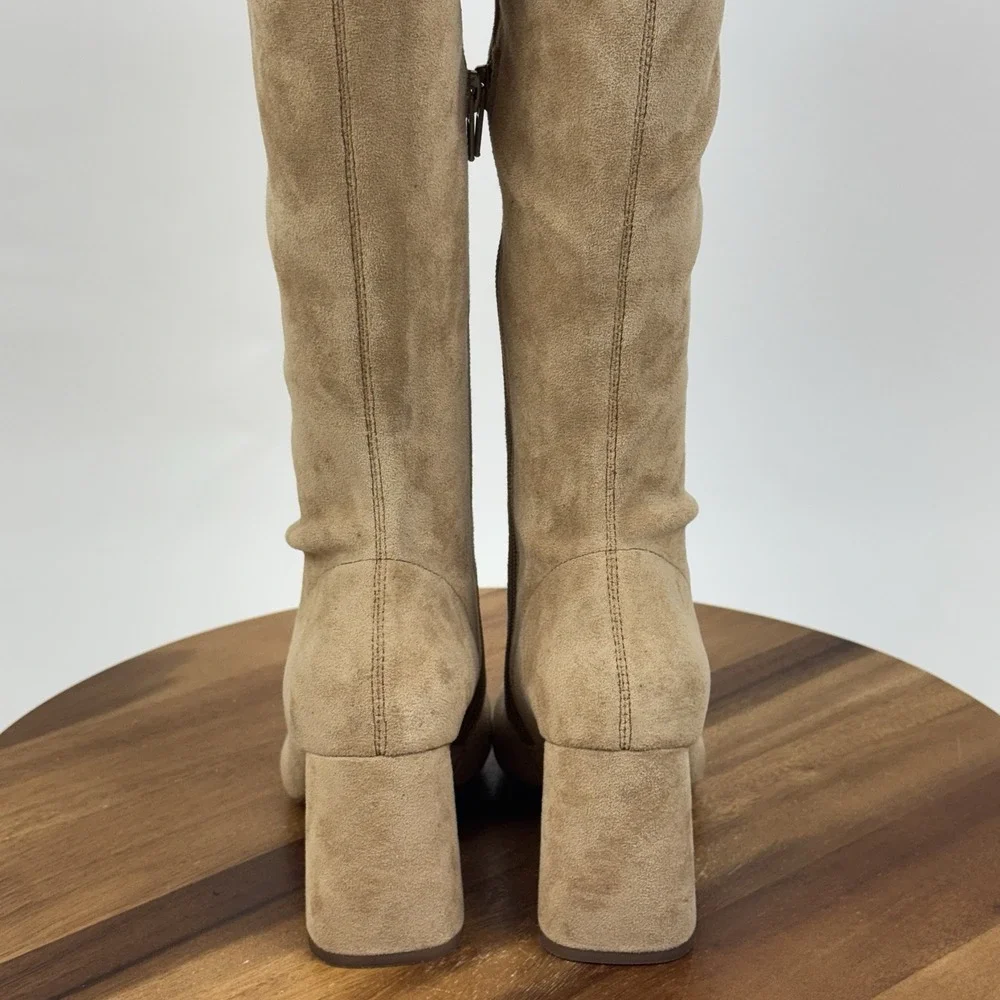 New Womens Jeffrey Campbell Parisah Tan Faux Suede Over The Knee Boots Size 5 M